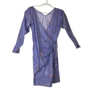 Vintage Avon‎ Wrap Dress Size 10 Purple Abstract Print Knee-Length Eighties Y2K